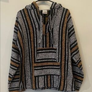 Striped Black and Brown Men's Baja hooded top with front pocket large like new